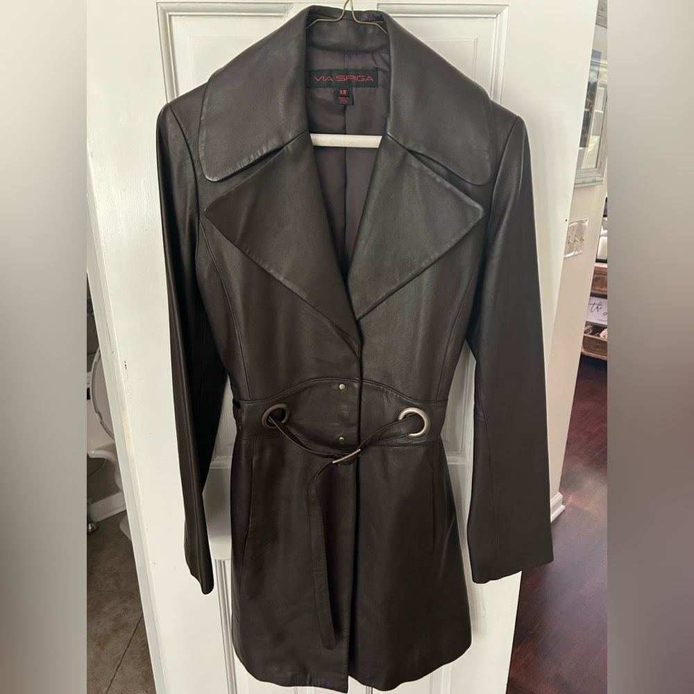 Via Spiga REAL Leather Dark Brown Trench Coat